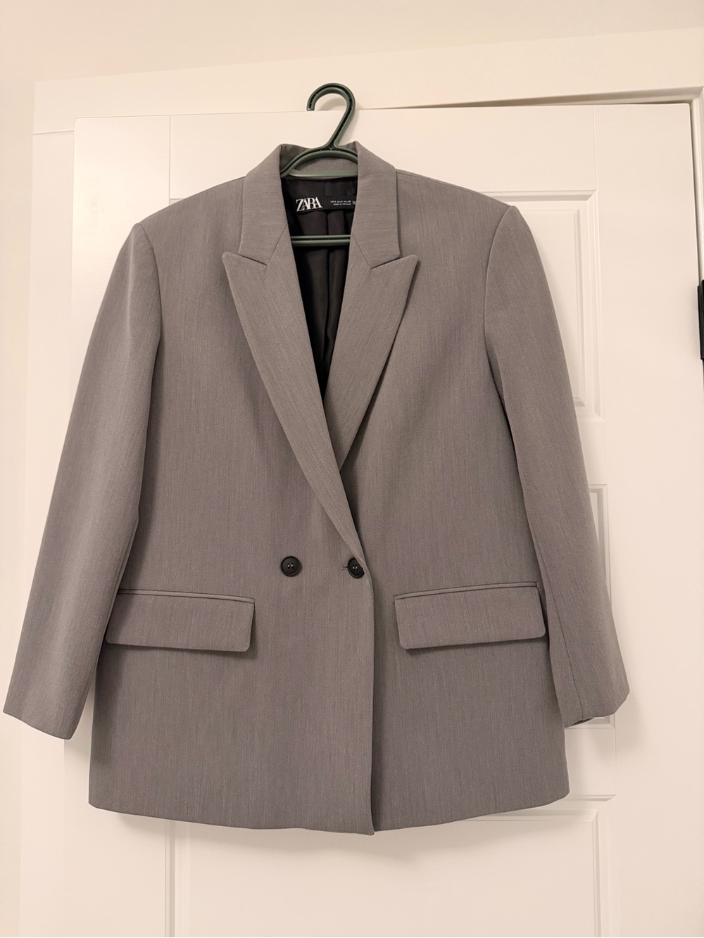 ZARA Double-Breasted Light Gray Blazer Jacket